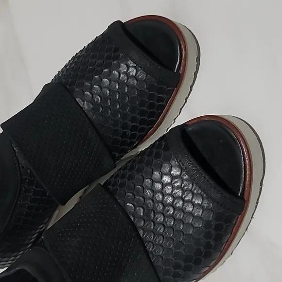 BLACK ITALIAN LEATHER PLATFORM SANDALS SUEDE OPEN TOE ZIP BACK ANKLE SHOES 38