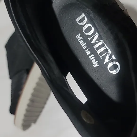 BLACK ITALIAN LEATHER PLATFORM SANDALS SUEDE OPEN TOE ZIP BACK ANKLE SHOES 38