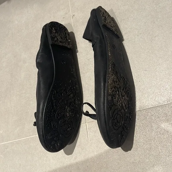 Black leather ballerina flats women size 37