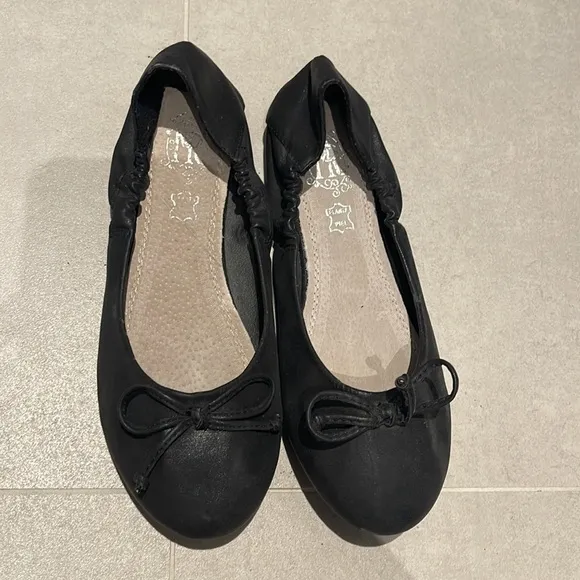 Black leather ballerina flats women size 37