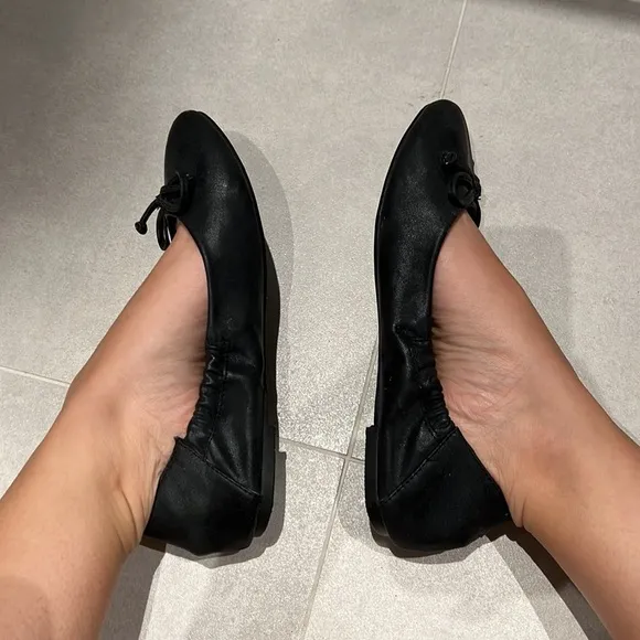 Black leather ballerina flats women size 37