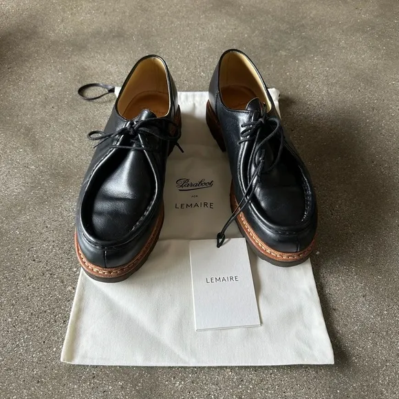 Black Leather Oxfords with Brogue Detailing and Rubber Sole