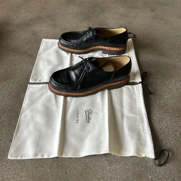 Black Leather Oxfords with Brogue Detailing and Rubber Sole