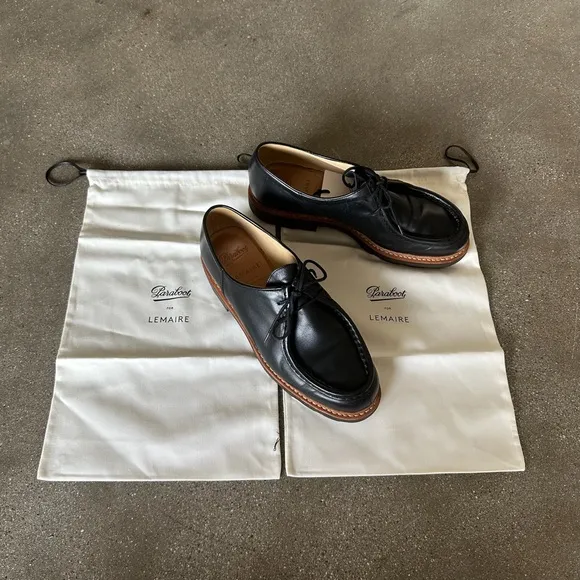 Black Leather Oxfords with Brogue Detailing and Rubber Sole