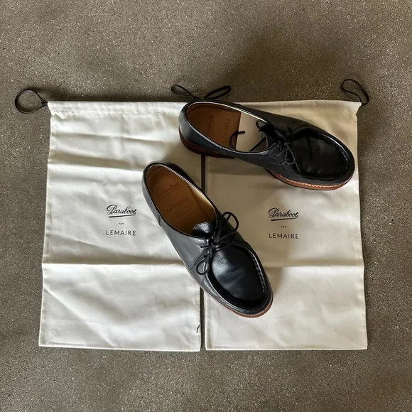 Black Leather Oxfords with Brogue Detailing and Rubber Sole