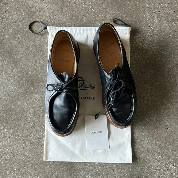 Black Leather Oxfords with Brogue Detailing and Rubber Sole