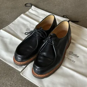 Black Leather Oxfords with Brogue Detailing and Rubber Sole