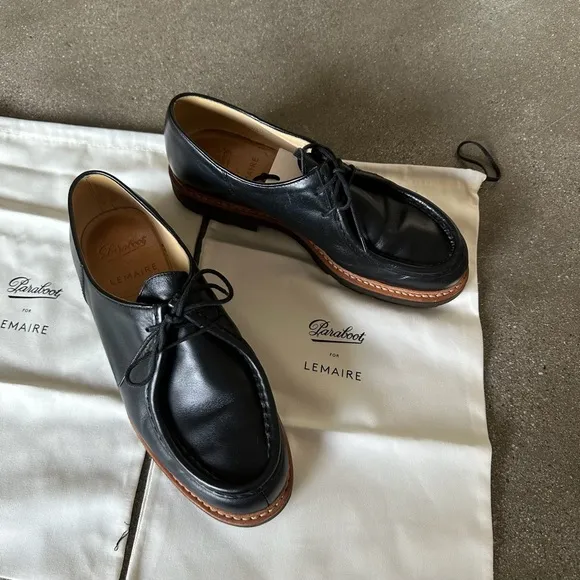 Black Leather Oxfords with Brogue Detailing and Rubber Sole