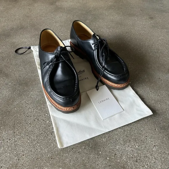 Black Leather Oxfords with Brogue Detailing and Rubber Sole