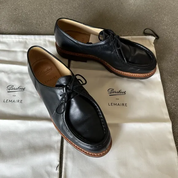 Black Leather Oxfords with Brogue Detailing and Rubber Sole