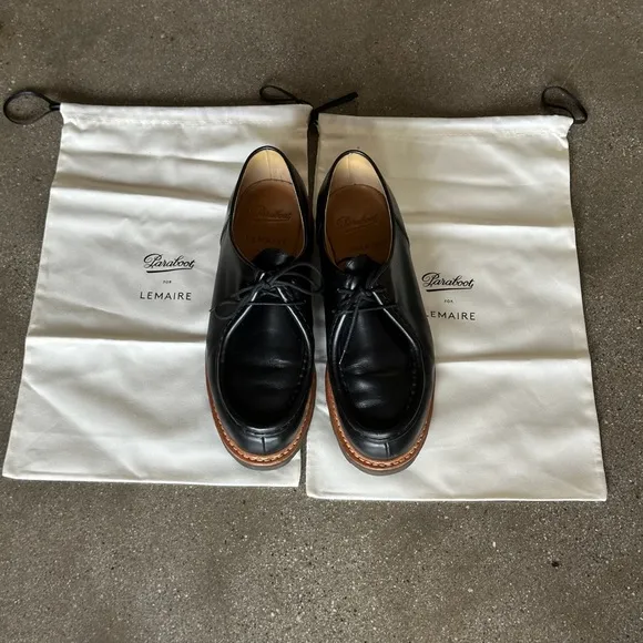 Black Leather Oxfords with Brogue Detailing and Rubber Sole