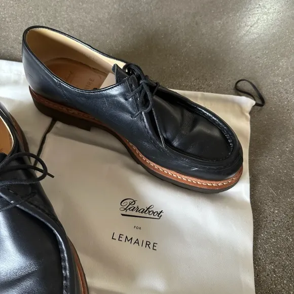 Black Leather Oxfords with Brogue Detailing and Rubber Sole