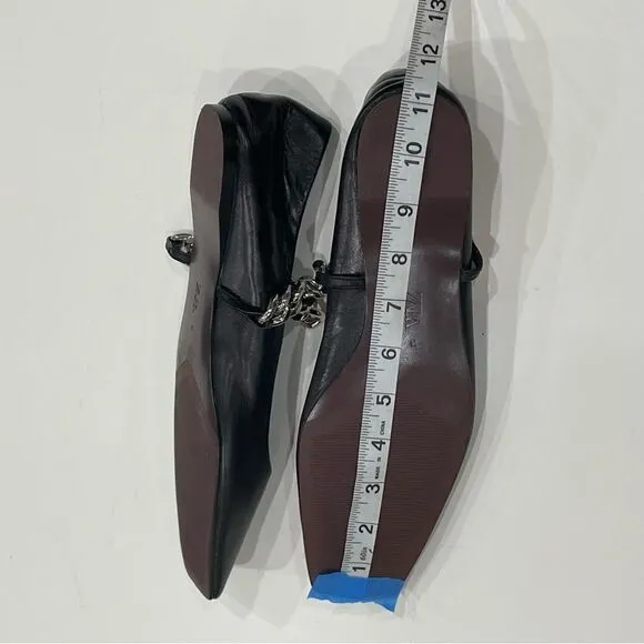 Black Leather Ballet Flats, Zara, Size 10