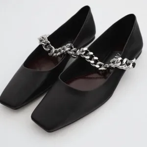 Black Leather Ballet Flats, Zara, Size 10