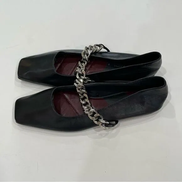 Black Leather Ballet Flats, Zara, Size 10