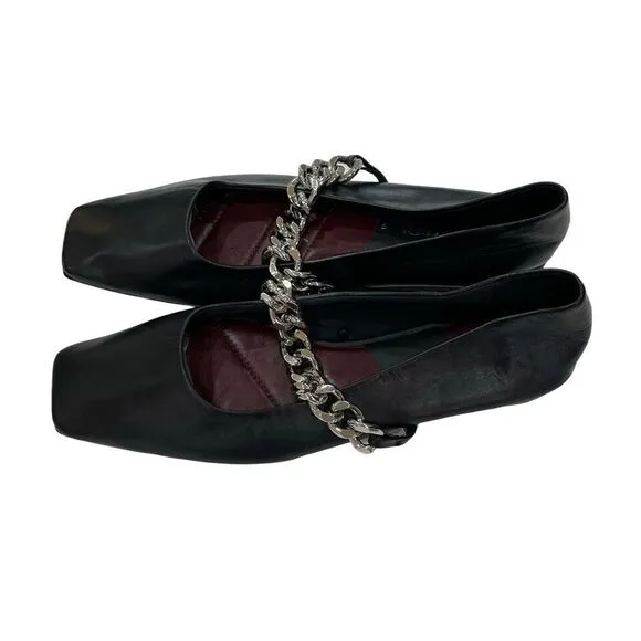 Black Leather Ballet Flats, Zara, Size 10