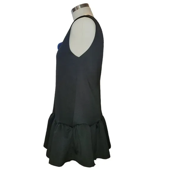 Black Mini Dress Deep V Scalloped Ruffled Edge Size 12 Jj3397
