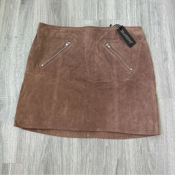 Blank NYC 100% Leather Skirt - Size 31 - Tan with Zipper Details - NWT