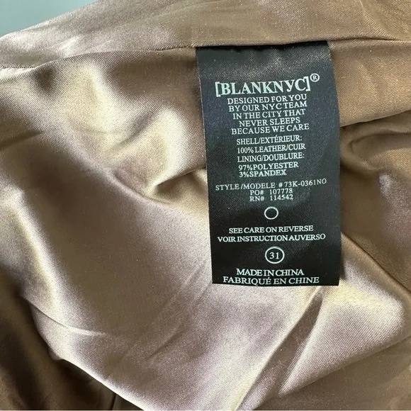 Blank NYC 100% Leather Skirt - Size 31 - Tan with Zipper Details - NWT