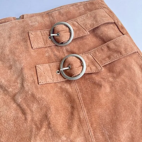 BLANKNYC Light brown suede leather buckle detail front slit miniskirt size 30