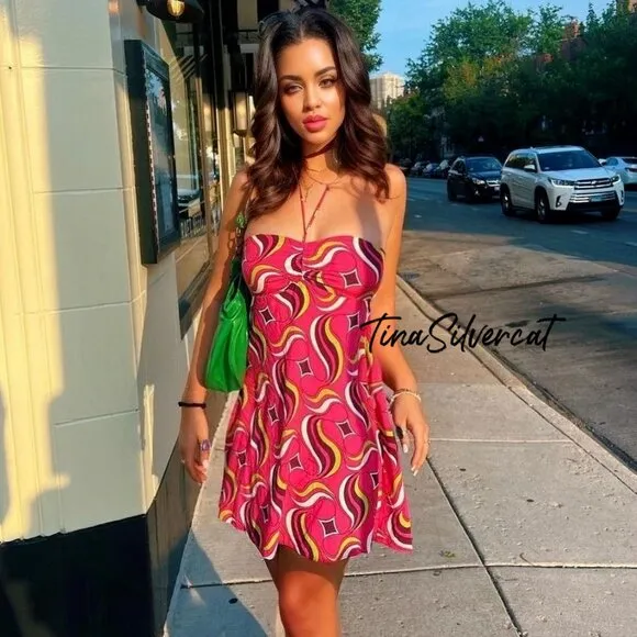 BLOGGER'S FAVE! Zara Pink Geometric Print Mini Dress Sz XS NWT