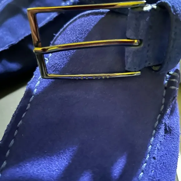 Blue Suede Hugo Boss Drimmo Moccasins 8 w/Matching Hugo Boss Calindo Belt 34