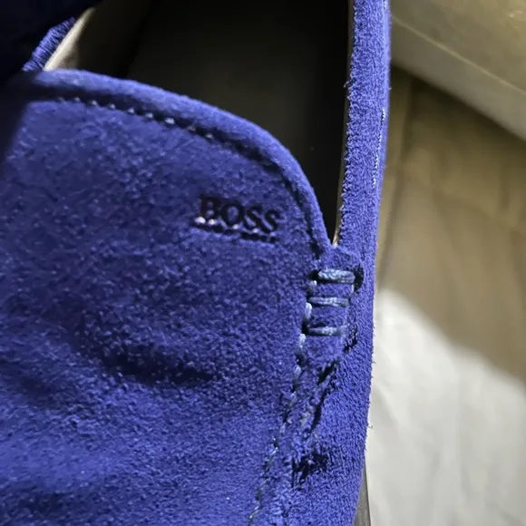Blue Suede Hugo Boss Drimmo Moccasins 8 w/Matching Hugo Boss Calindo Belt 34