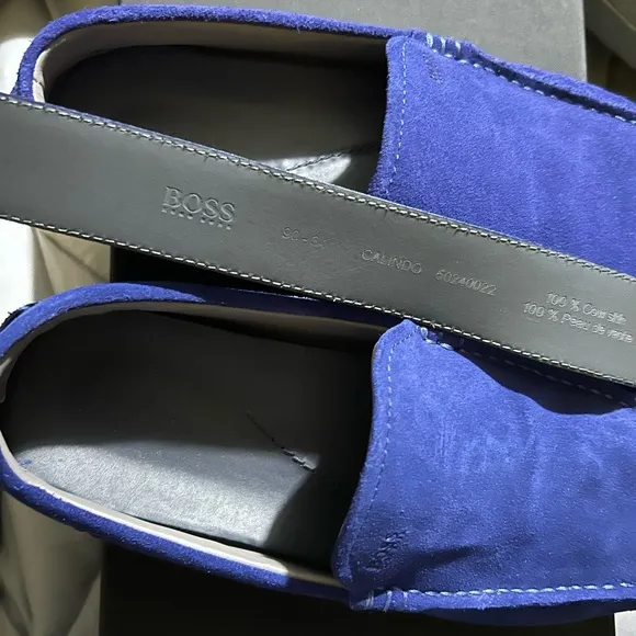 Blue Suede Hugo Boss Drimmo Moccasins 8 w/Matching Hugo Boss Calindo Belt 34