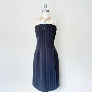 BMoss stretch black striped vintage strapless dress and blazer‎ set size 14