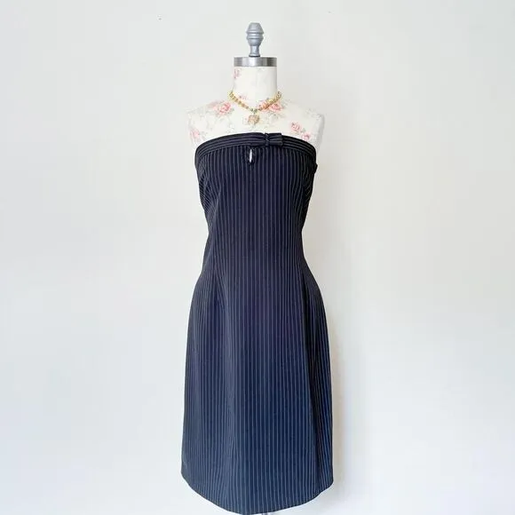 BMoss stretch black striped vintage strapless dress and blazer‎ set size 14