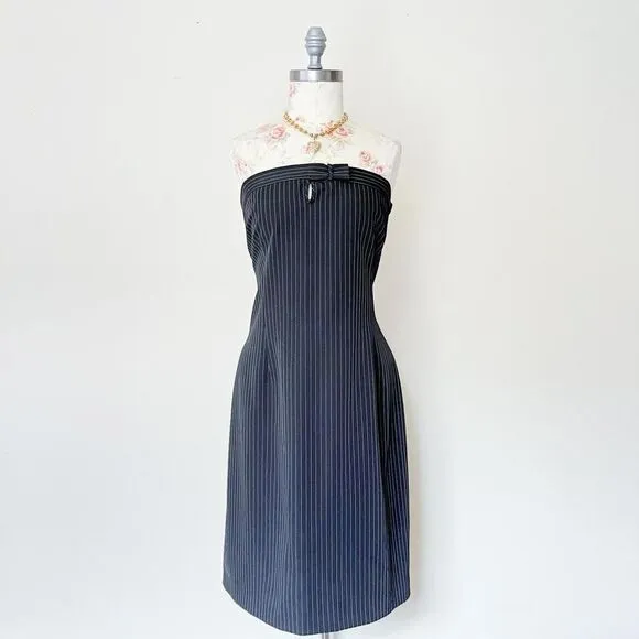 BMoss stretch black striped vintage strapless dress and blazer‎ set size 14