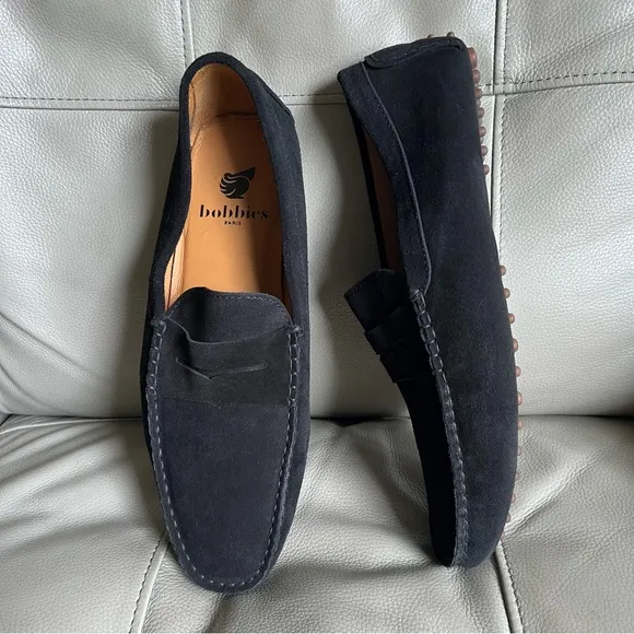 Bobbies Paris Lewis Black Italian Suede Loafers Sz 46 US 12 Driving Shoes Soft