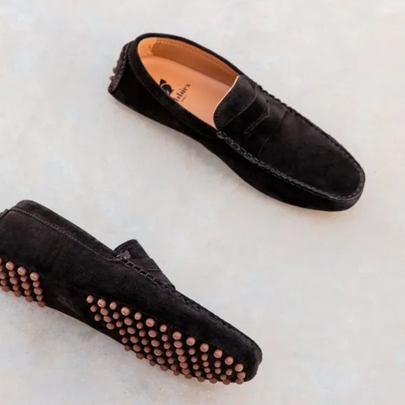 Bobbies Paris Lewis Black Italian Suede Loafers Sz 46 US 12 Driving Shoes Soft