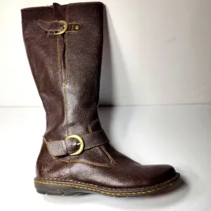 BOC Dark Brown Flat Heeled Inner Zipper Leather Boots Womens Shoe Size 7M