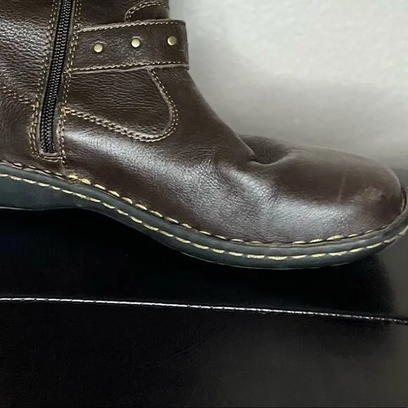 b.o.c. Womens Austin Faux Leather Flat Knee-High Boots With Buckle Brown Sz: 7.5