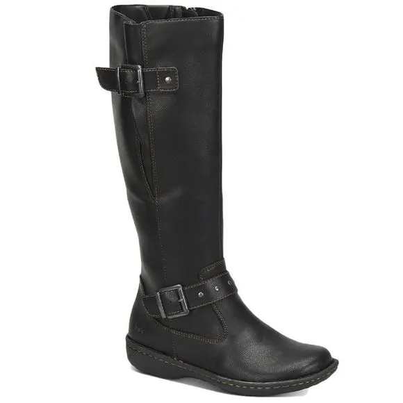 b.o.c. Womens Austin Faux Leather Flat Knee-High Boots With Buckle Brown Sz: 7.5