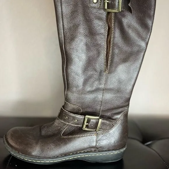 b.o.c. Womens Austin Faux Leather Flat Knee-High Boots With Buckle Brown Sz: 7.5