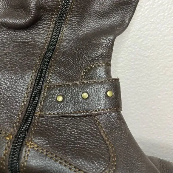 b.o.c. Womens Austin Faux Leather Flat Knee-High Boots With Buckle Brown Sz: 7.5