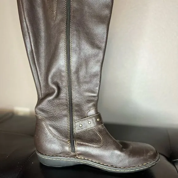 b.o.c. Womens Austin Faux Leather Flat Knee-High Boots With Buckle Brown Sz: 7.5