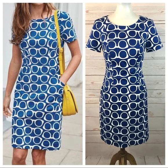 Boden Angela Textured Eye Glasses Dress Riviera Blue