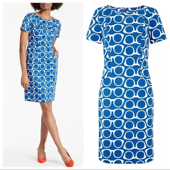 Boden Angela Textured Eye Glasses Dress Riviera Blue