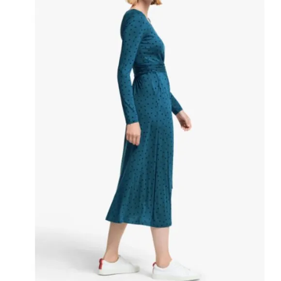 Boden Blue &amp; Black Polka Dot Ferne Jersey Long Sleeve Midi Dress Women's Size 10