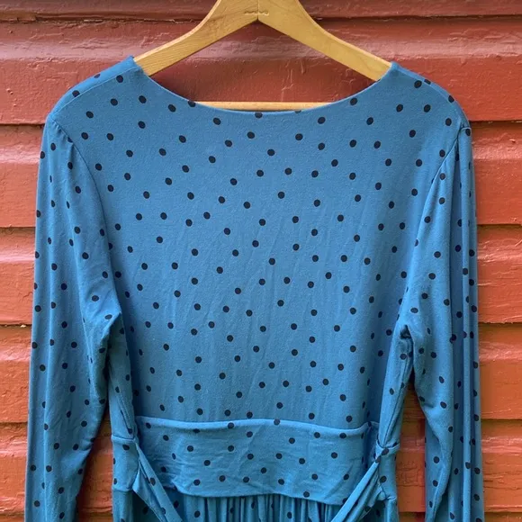 Boden Blue &amp; Black Polka Dot Ferne Jersey Long Sleeve Midi Dress Women's Size 10