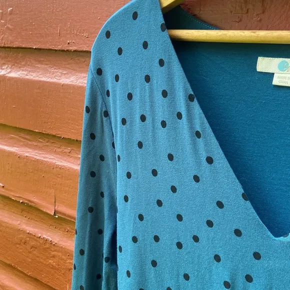 Boden Blue &amp; Black Polka Dot Ferne Jersey Long Sleeve Midi Dress Women's Size 10