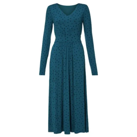 Boden Blue &amp; Black Polka Dot Ferne Jersey Long Sleeve Midi Dress Women's Size 10