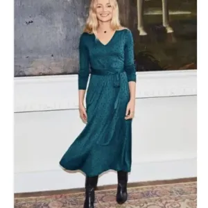 Boden Blue &amp; Black Polka Dot Ferne Jersey Long Sleeve Midi Dress Women's Size 10