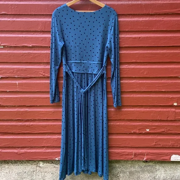 Boden Blue &amp; Black Polka Dot Ferne Jersey Long Sleeve Midi Dress Women's Size 10