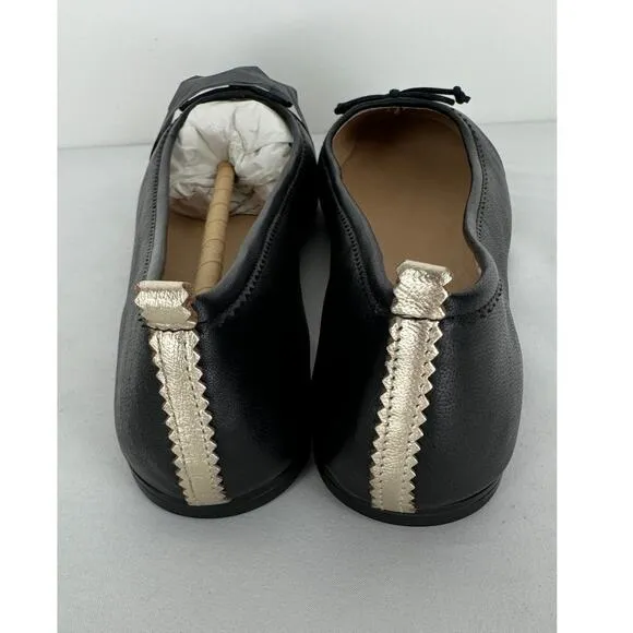 Boden Kitty Leather Flexi Sole Ballet Flats Womens Size 40 Black Gold New Shoes