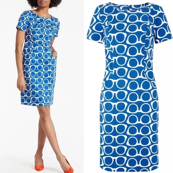 Boden Mod Angela Textured Eye Glasses Pocket Dress Navy Riviera Blue 10 L