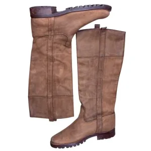 Boden Size 7 Riding Boots Flat 1” Heel Nubuck Leather Pull On Brown Round Toe